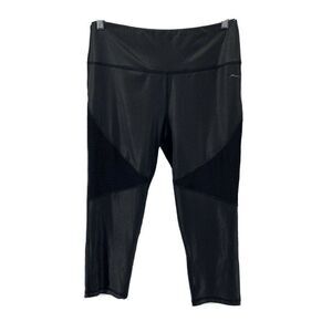 Black Wet Look Leather Look Cropped Leggings Large